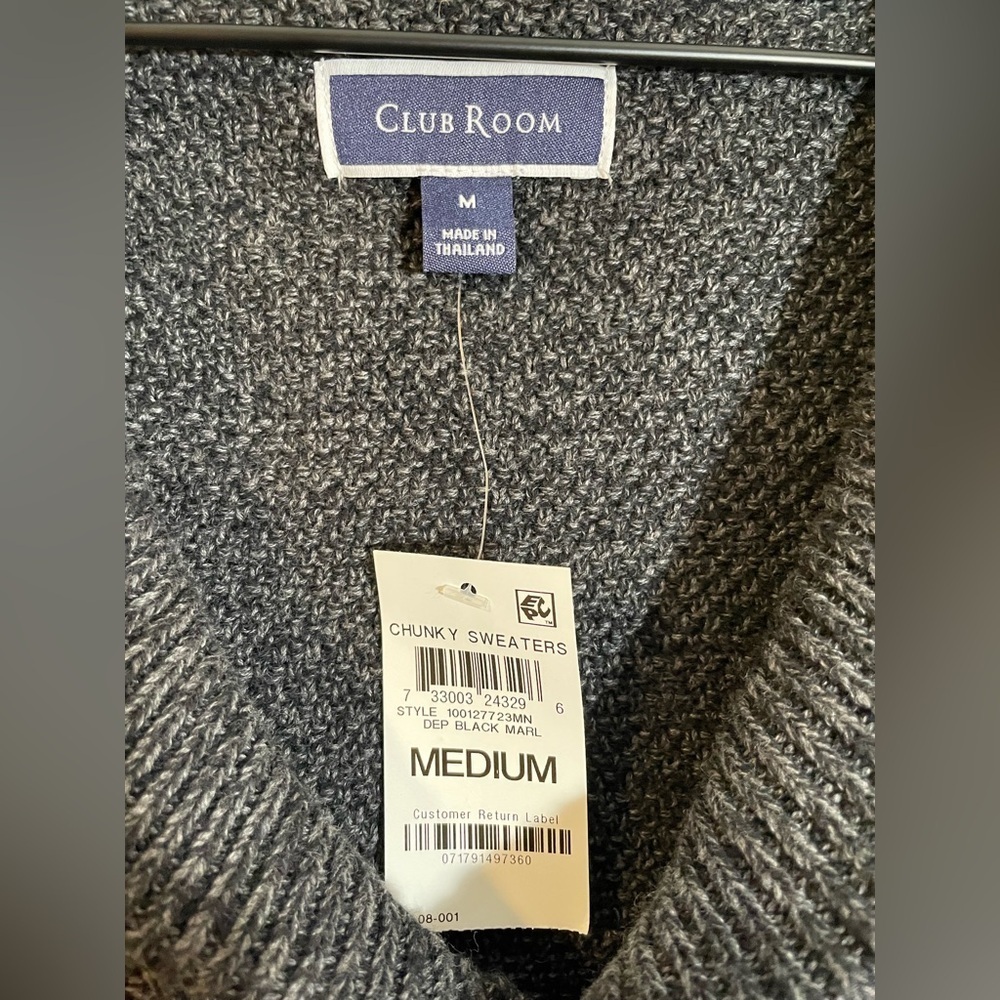 NWT Club Room Men's Chunky Knit Cardigan Gray Size Medium Eclectic Grandpa $75 - Picture 2 of 9